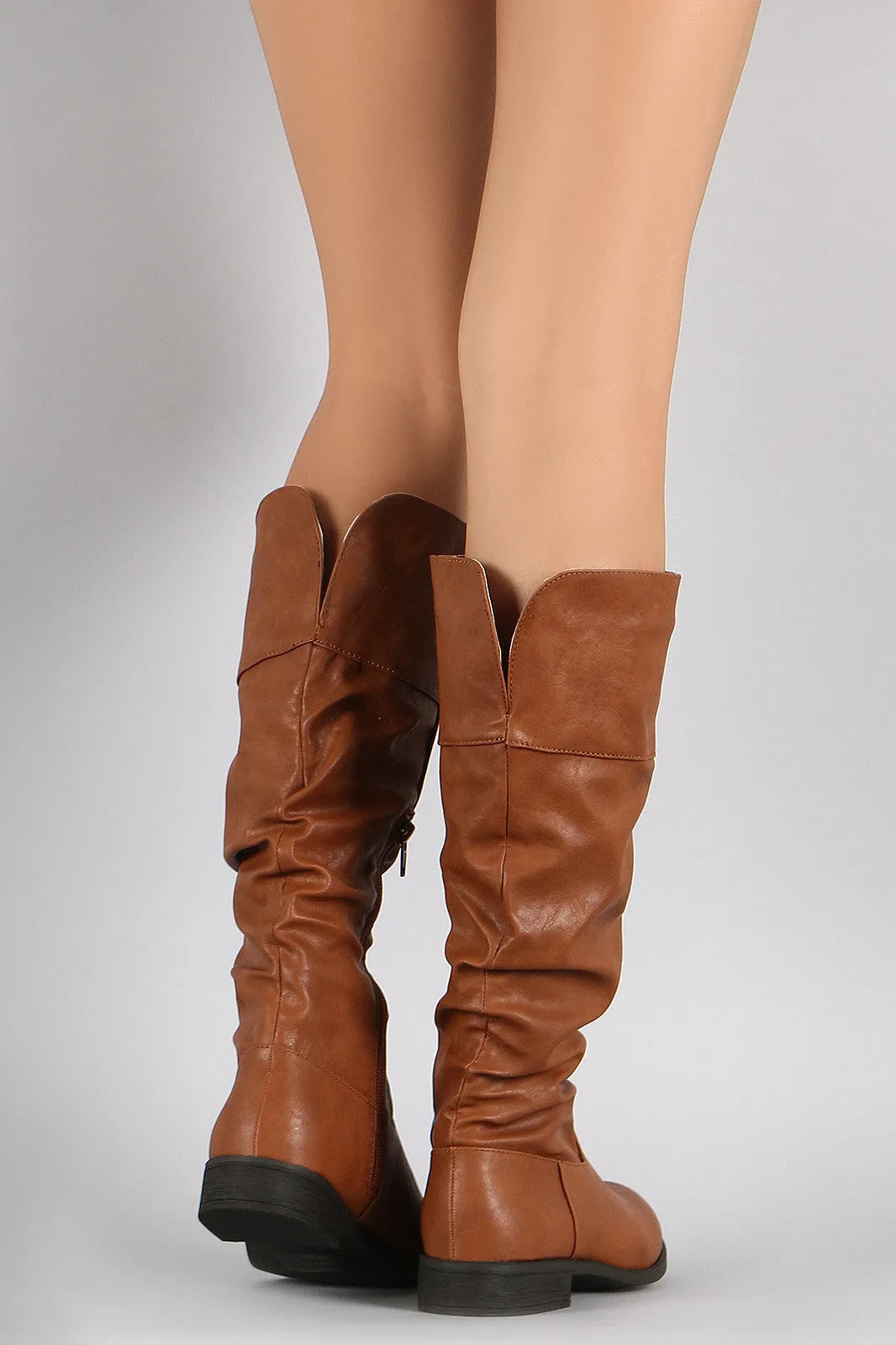 Wild Diva Lounge Slouchy Round Toe Riding Knee High Boots