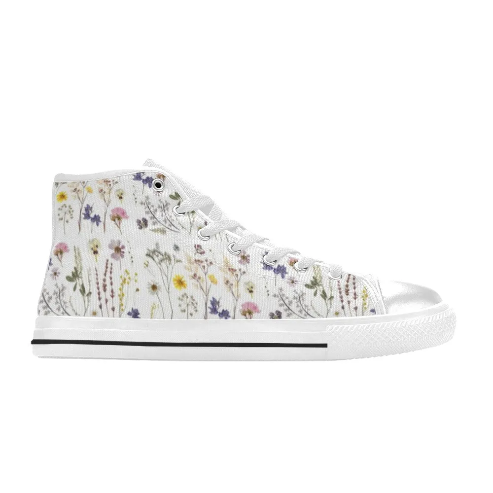 Wildflowers White High Top Canvas Women's Shoes