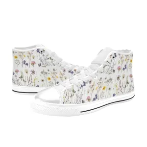 Wildflowers White High Top Canvas Women's Shoes