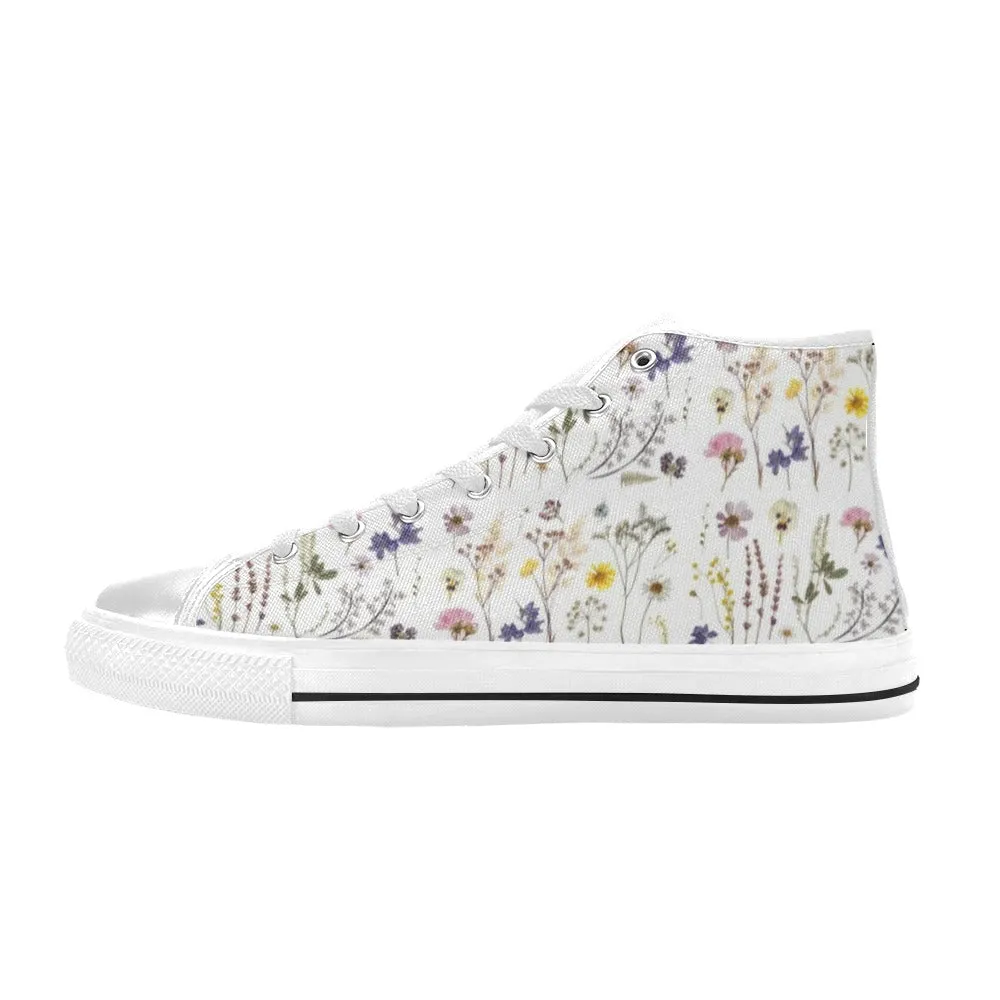 Wildflowers White High Top Canvas Women's Shoes