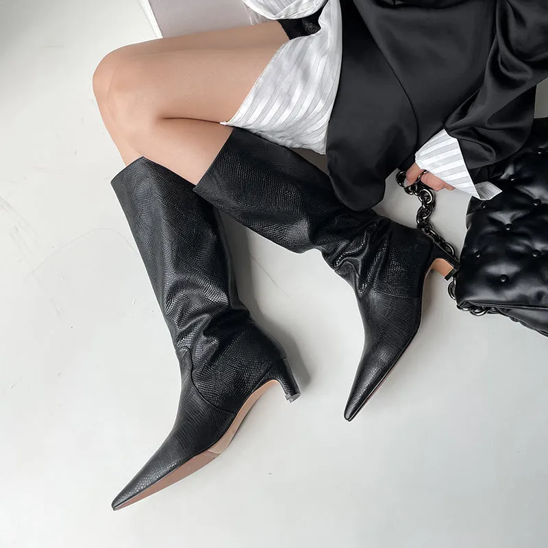 Winifred Crocodile Print Wide Calf Knee High Boots