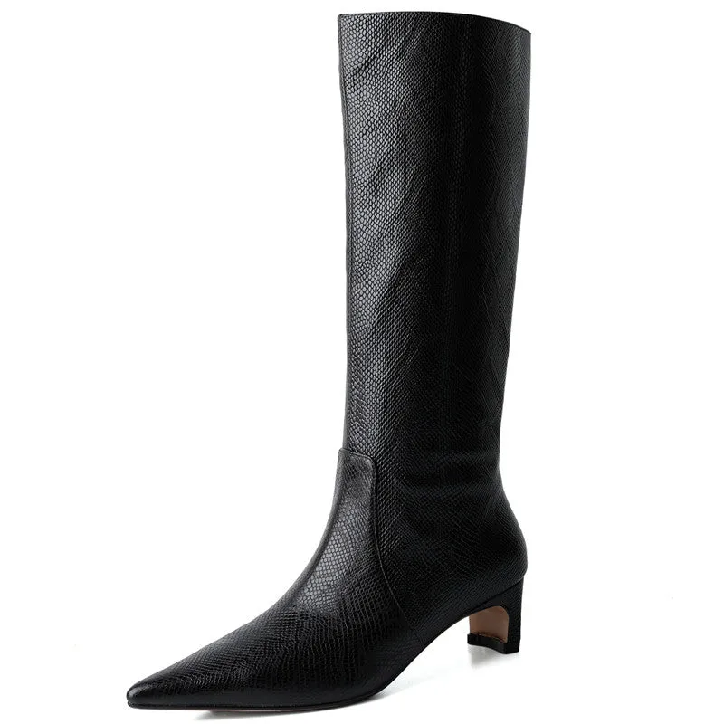 Winifred Crocodile Print Wide Calf Knee High Boots