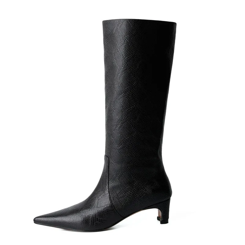 Winifred Crocodile Print Wide Calf Knee High Boots