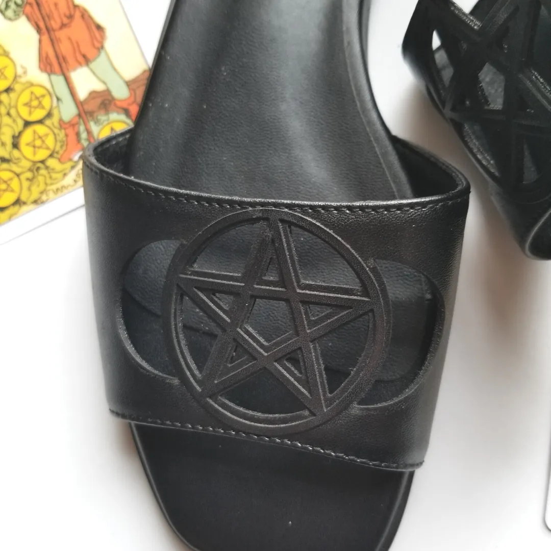 Witchy Pentagram   Moon Mules, Witchy Sandals, Witchy Shoes, Witchy Clothing, Witch Shoes, Mules, Witch, Occult, Boho Chic, Pentagram