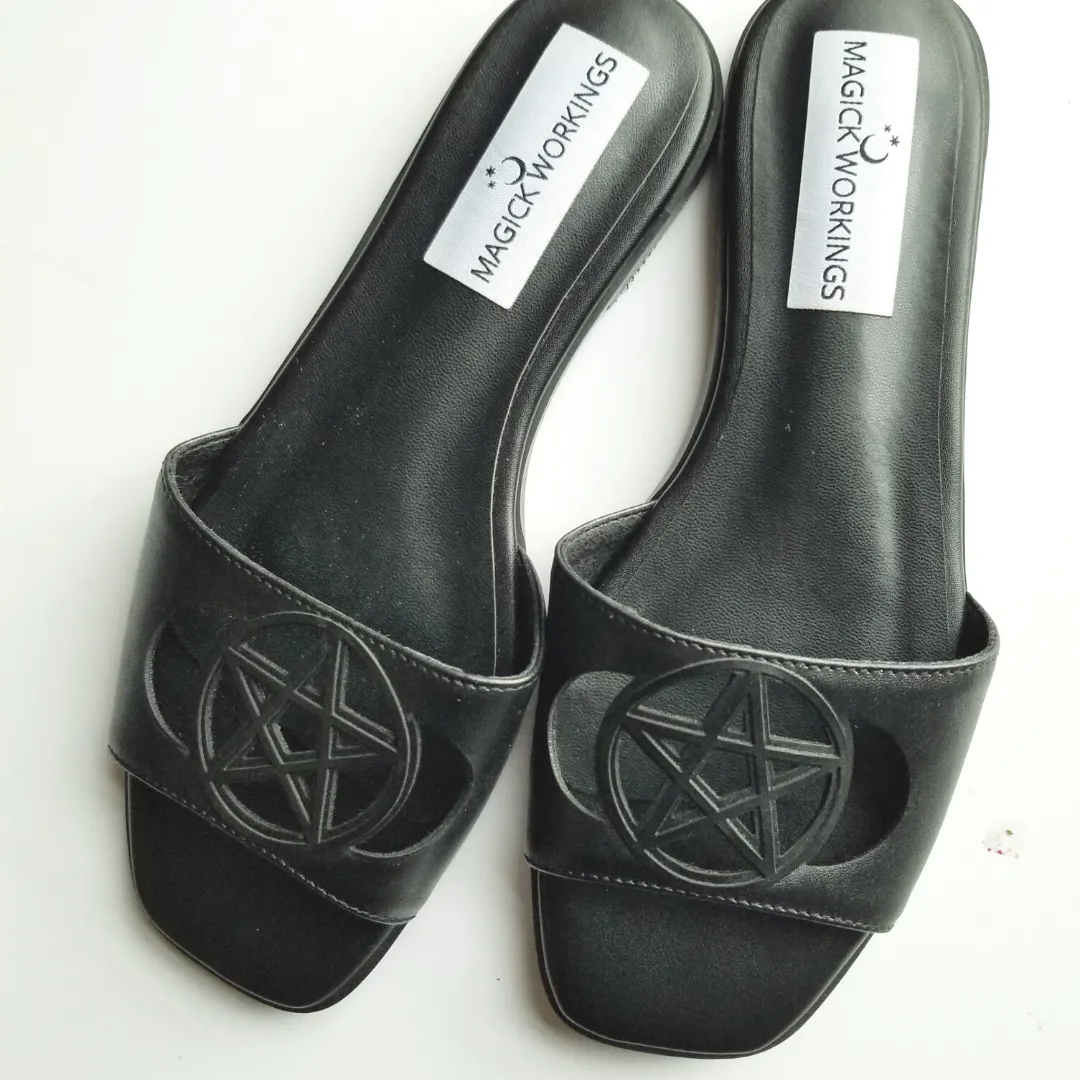 Witchy Pentagram   Moon Mules, Witchy Sandals, Witchy Shoes, Witchy Clothing, Witch Shoes, Mules, Witch, Occult, Boho Chic, Pentagram