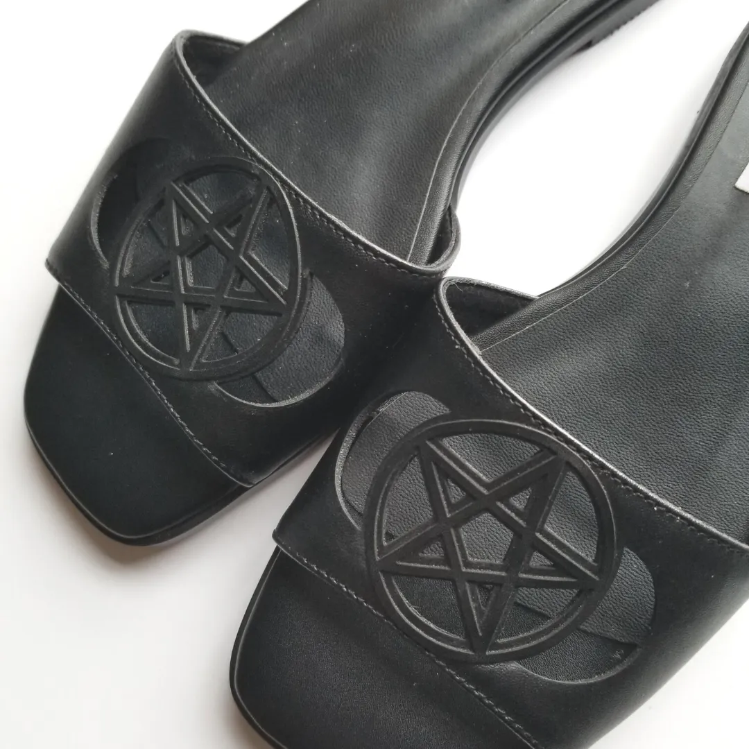 Witchy Pentagram   Moon Mules, Witchy Sandals, Witchy Shoes, Witchy Clothing, Witch Shoes, Mules, Witch, Occult, Boho Chic, Pentagram