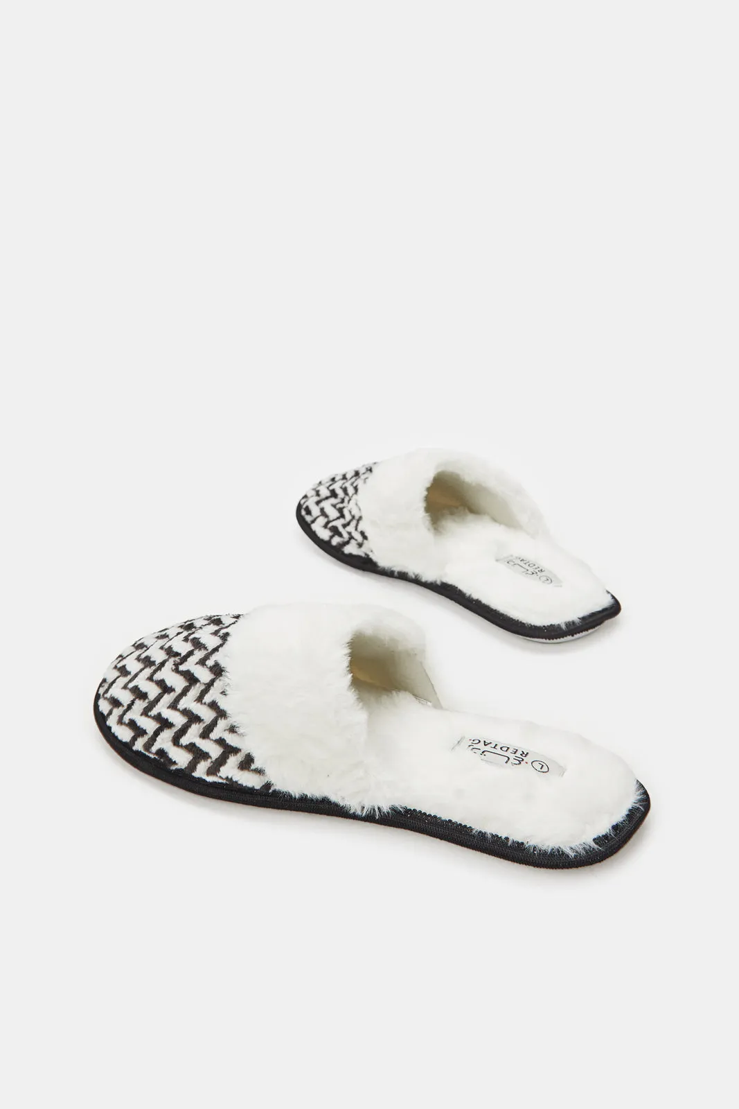 Women Black And White Chenille Slippers