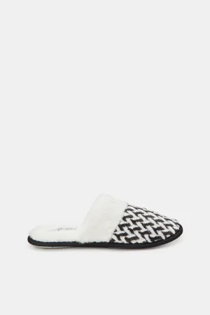 Women Black And White Chenille Slippers