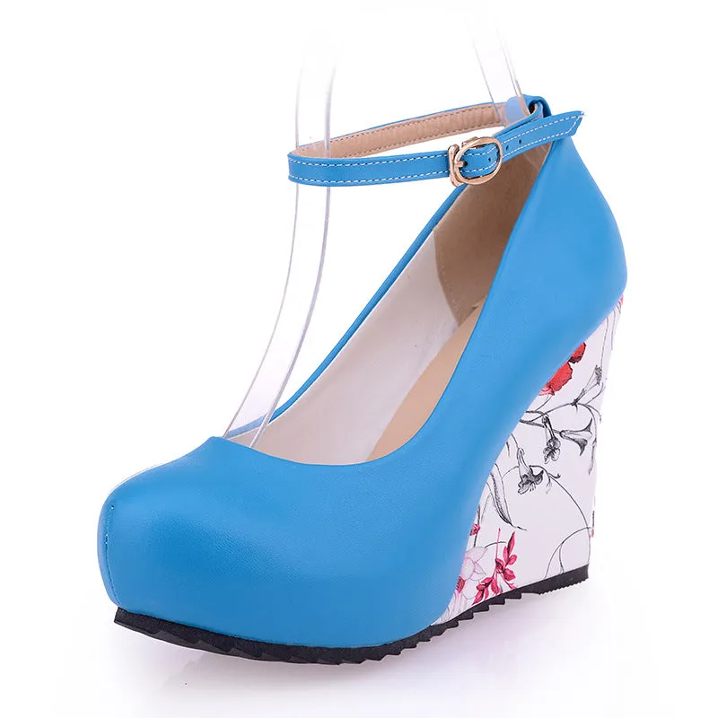 Women's Ankle Straps Platform Wedges High Heels Shoes 1209