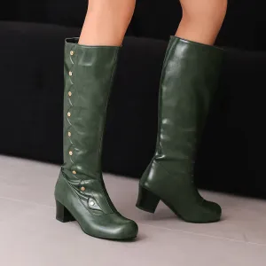 Women's Knee-High Vintage Boots Stylish Button-Decorated Granny Boots Shoes