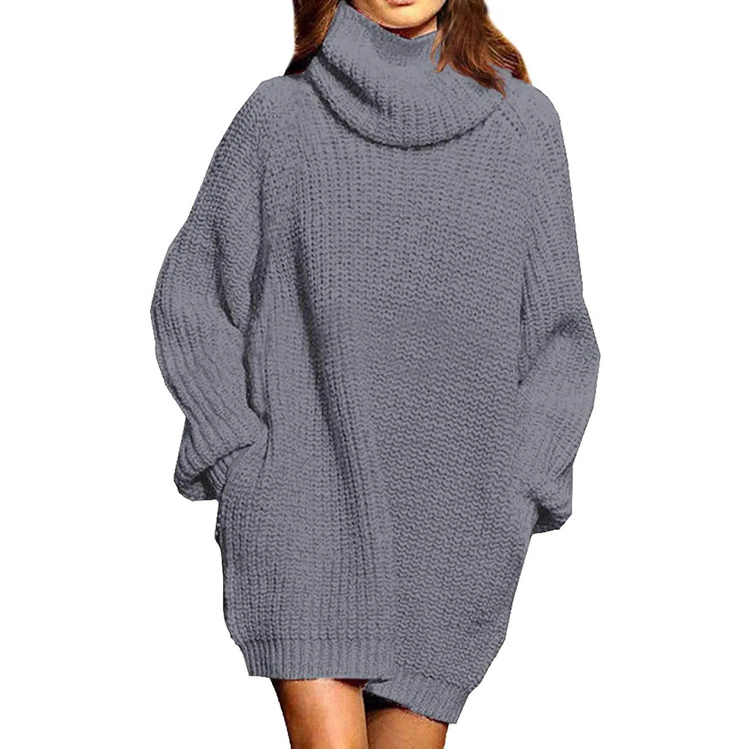 Women's Loose Turtleneck Oversize Long Pullover Sweater Dress