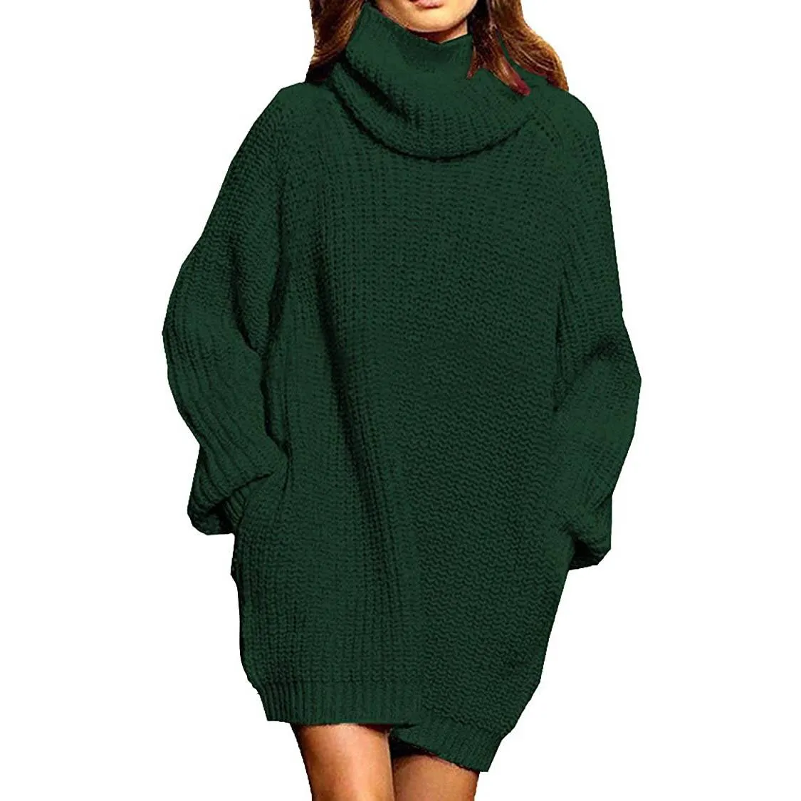 Women's Loose Turtleneck Oversize Long Pullover Sweater Dress