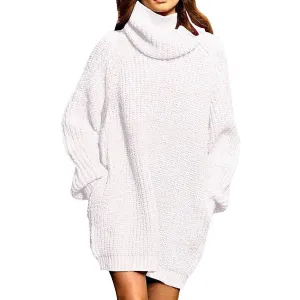 Women's Loose Turtleneck Oversize Long Pullover Sweater Dress