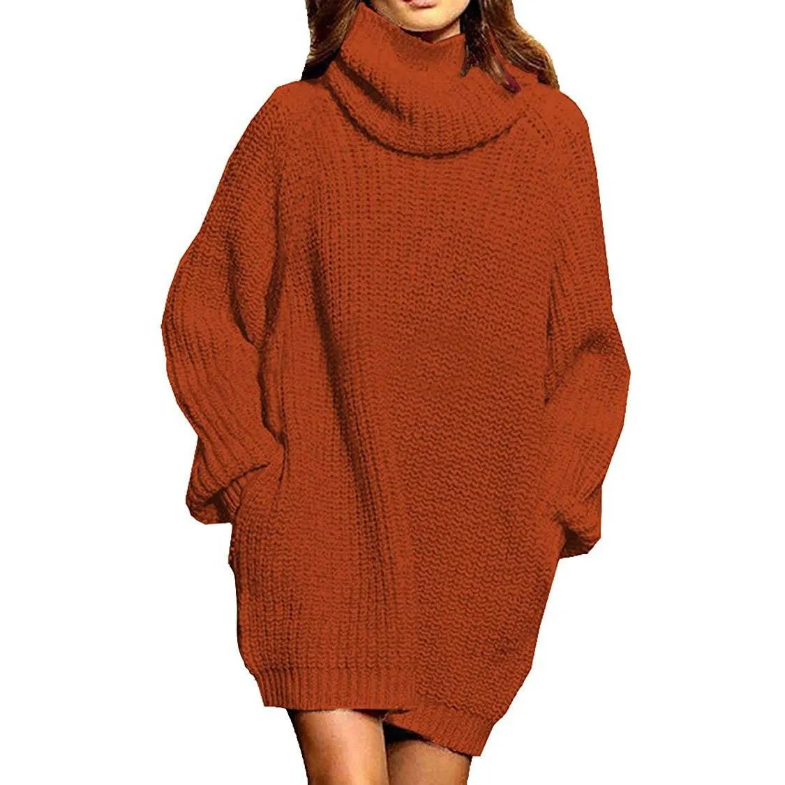 Women's Loose Turtleneck Oversize Long Pullover Sweater Dress