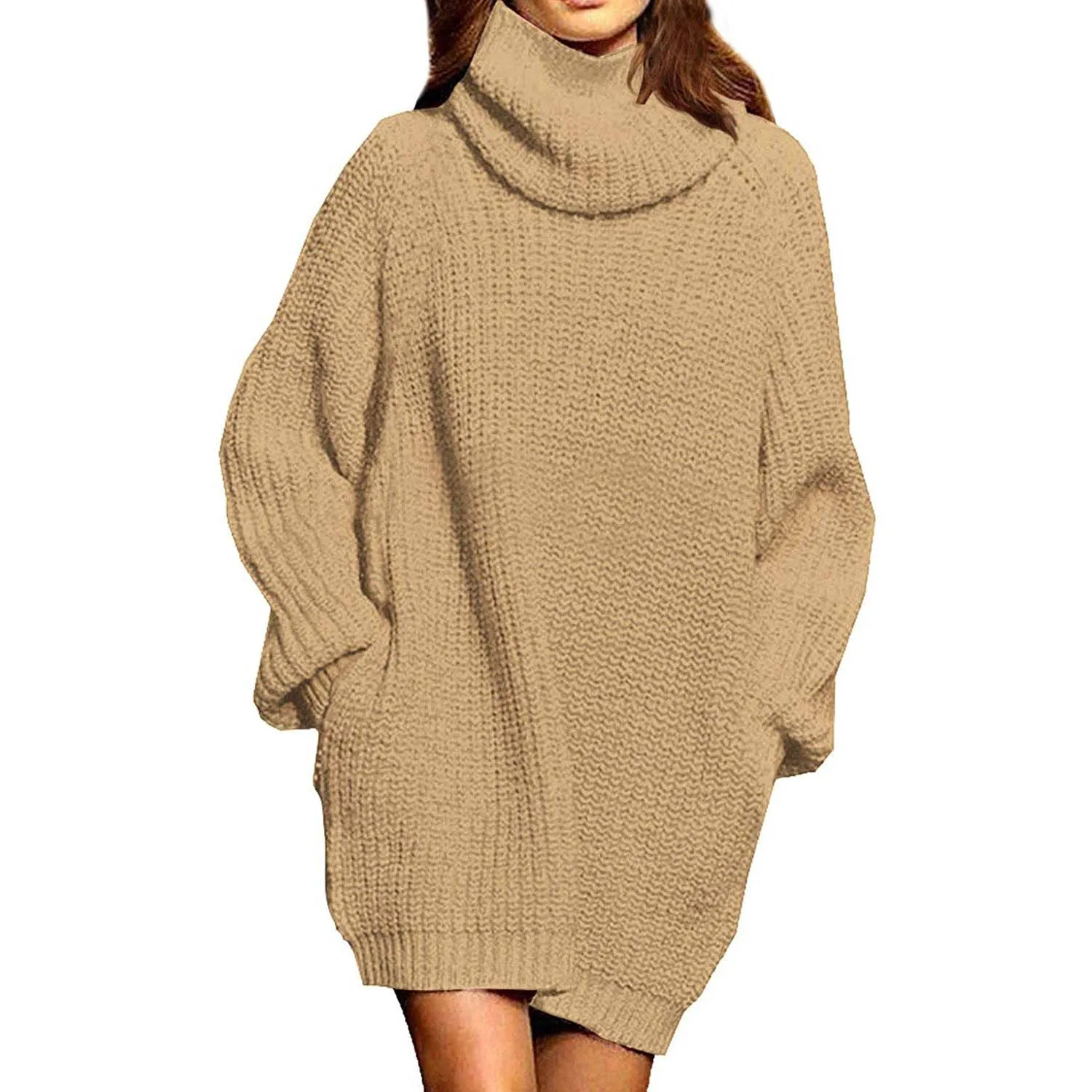 Women's Loose Turtleneck Oversize Long Pullover Sweater Dress