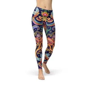 Womens Ornamental Blue Paisley Leggings