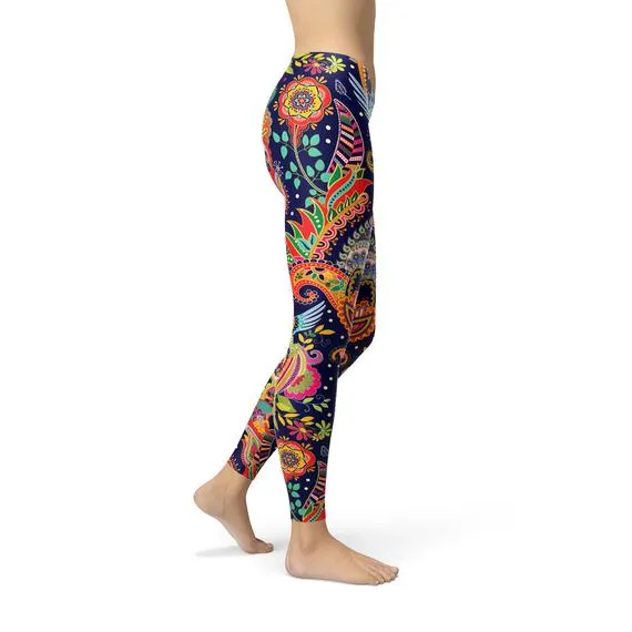 Womens Ornamental Blue Paisley Leggings