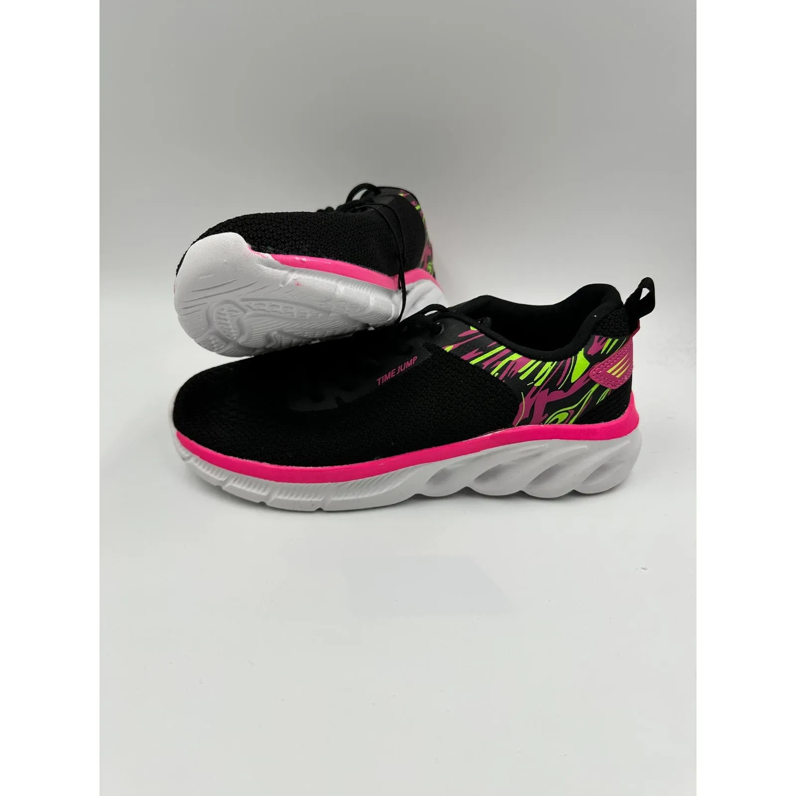 Women's size 8, Black Mesh Sneaker w/ Neon Pink and Green Accents