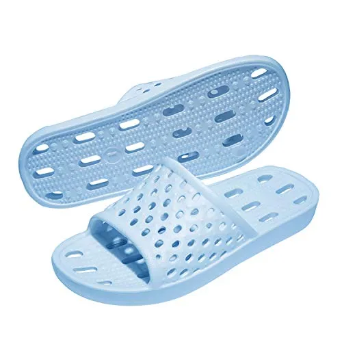 WOTTE Shower Sandals Women Quick Drying Bath Slippers Non Slip Dorm Shoes Size 5.5 Blue