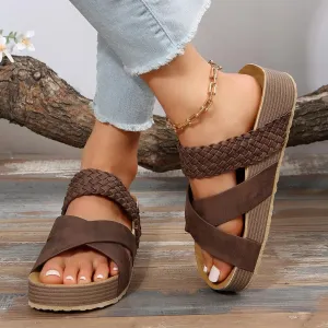 Woven Cross-Strap Platform Sandals