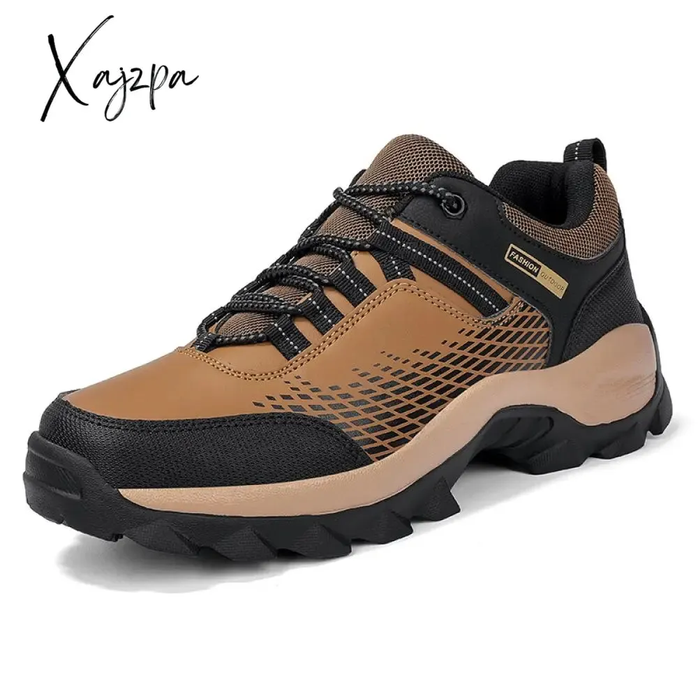 Xajzpa - Autumn Leather Men's Sneakers Chunky Men Shoes Heighten Fashion Casual Damping Tennis Shoes Black Waterproof Sneaker Man