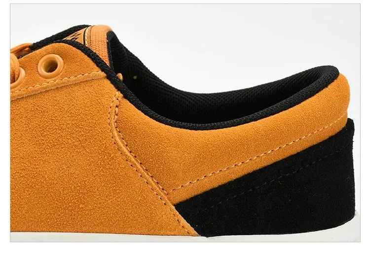 xiangtuibao Suede Leather Casual Shoe for Men Yellow Sneakers Lace-up Walking Shos for Teenager Light Rubber Outsole