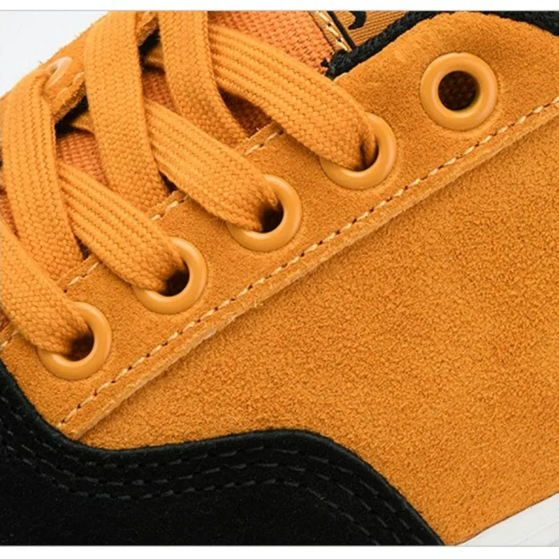 xiangtuibao Suede Leather Casual Shoe for Men Yellow Sneakers Lace-up Walking Shos for Teenager Light Rubber Outsole