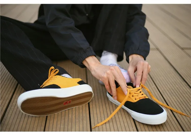 xiangtuibao Suede Leather Casual Shoe for Men Yellow Sneakers Lace-up Walking Shos for Teenager Light Rubber Outsole