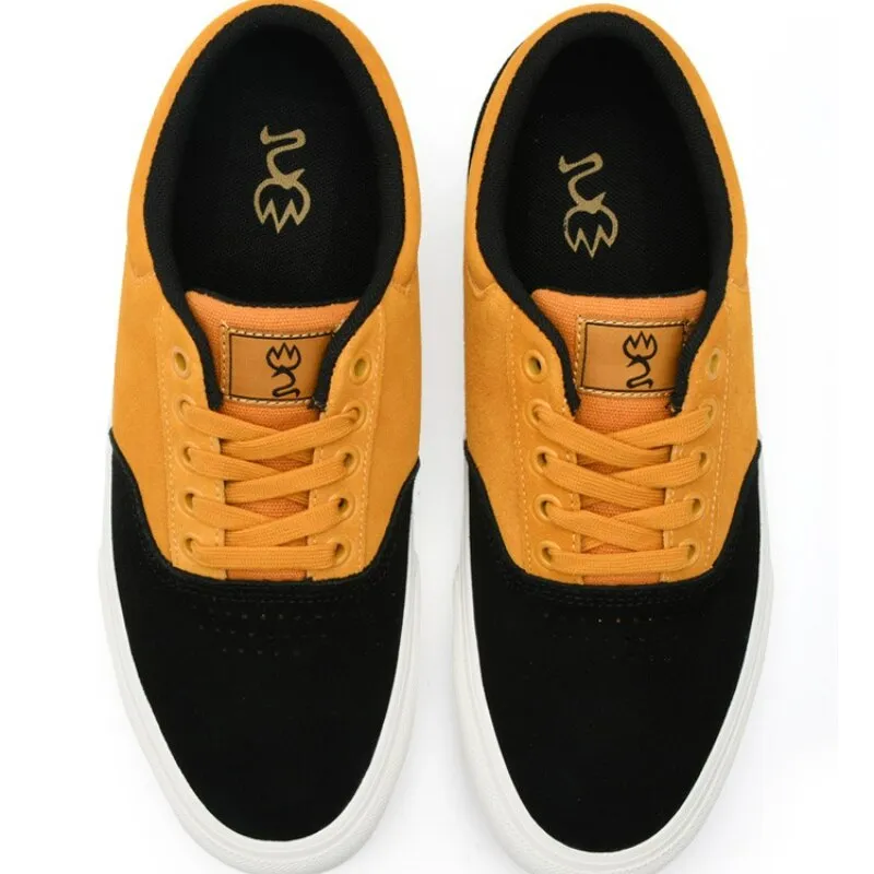 xiangtuibao Suede Leather Casual Shoe for Men Yellow Sneakers Lace-up Walking Shos for Teenager Light Rubber Outsole