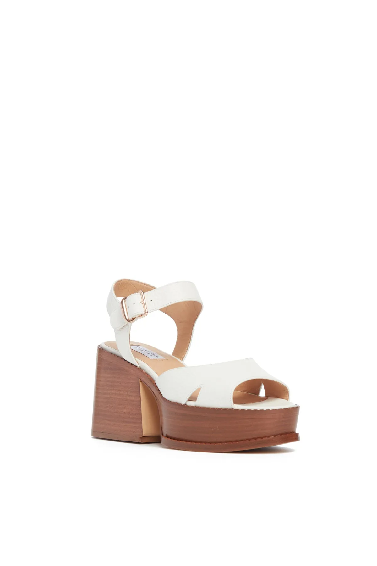 Zuri Platform Sandal in Cream Textured Leather